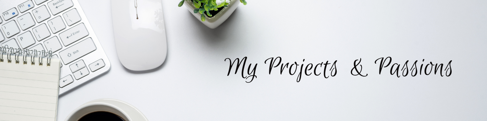 A photo of a desktop and the words "my projects and passions"